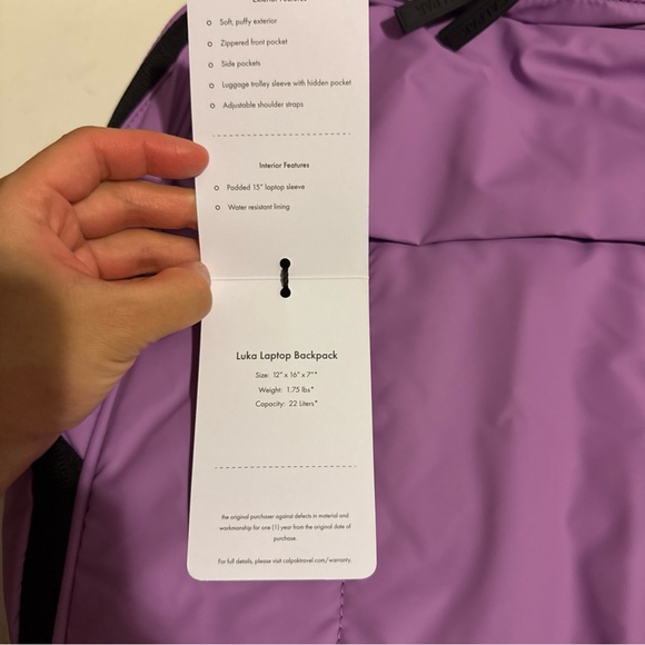 Calpak Luka 15 inch Laptop Backpack. Color: Lilac New With Tags - Picture 3 of 9